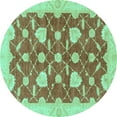 thumbnail image 1 of Ahgly Company Machine Washable Indoor Round Abstract Turquoise Blue Modern Area Rugs, 3' Round, 1 of 4