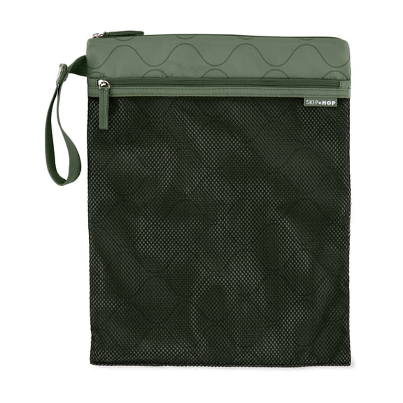 Skip Hop Wet Dry Bag, Dark Sage, Waterproof Diaper Pouch with Mesh Pocket