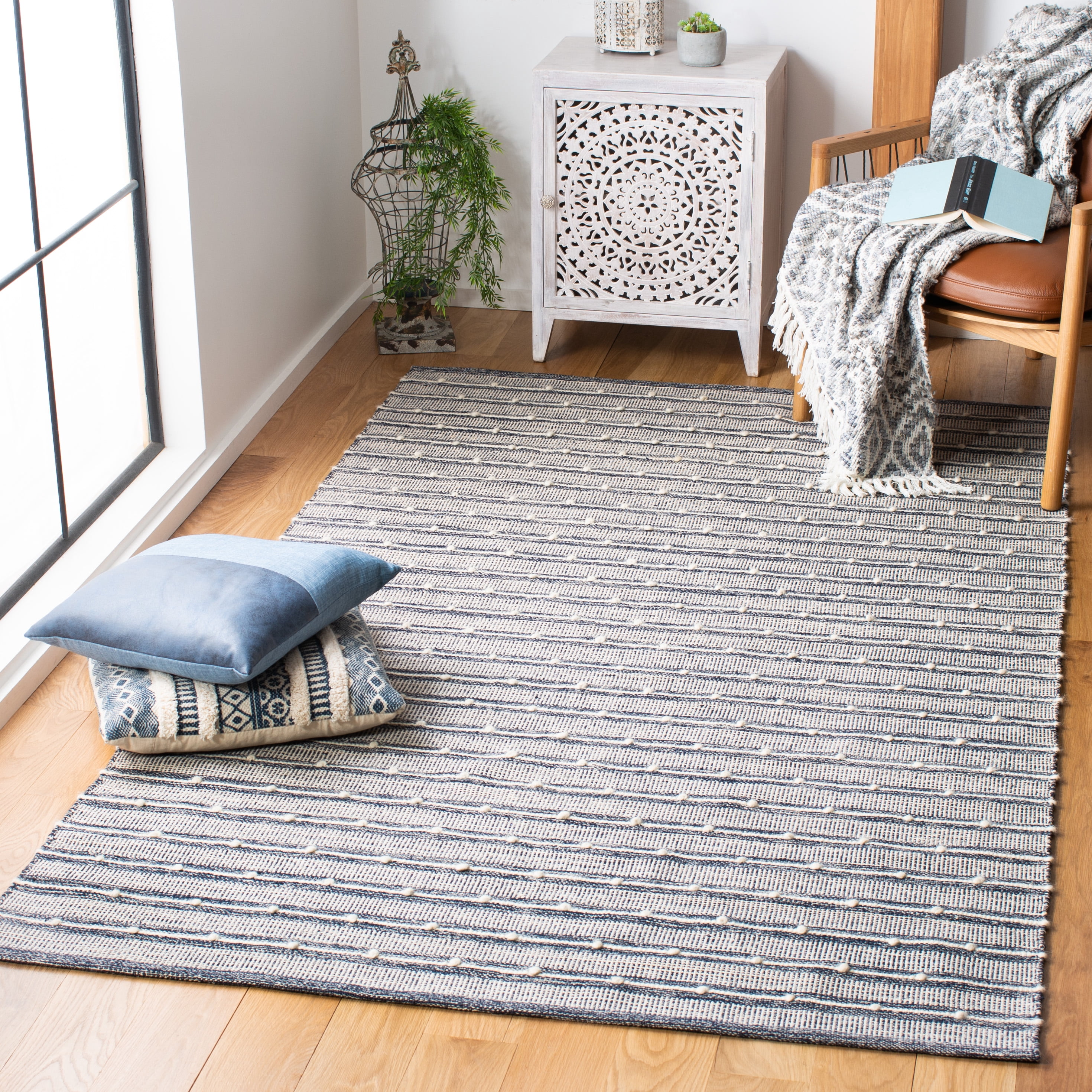 SAFAVIEH Striped Kilim Francine Striped Area Rug, Navy/Blue, 6' x 9'