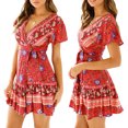 thumbnail image 3 of Coofit Robe Femme Col en V Manches Courtes Robe de Plage Robe Ample Robe Courte pour l'Été, 3 of 10