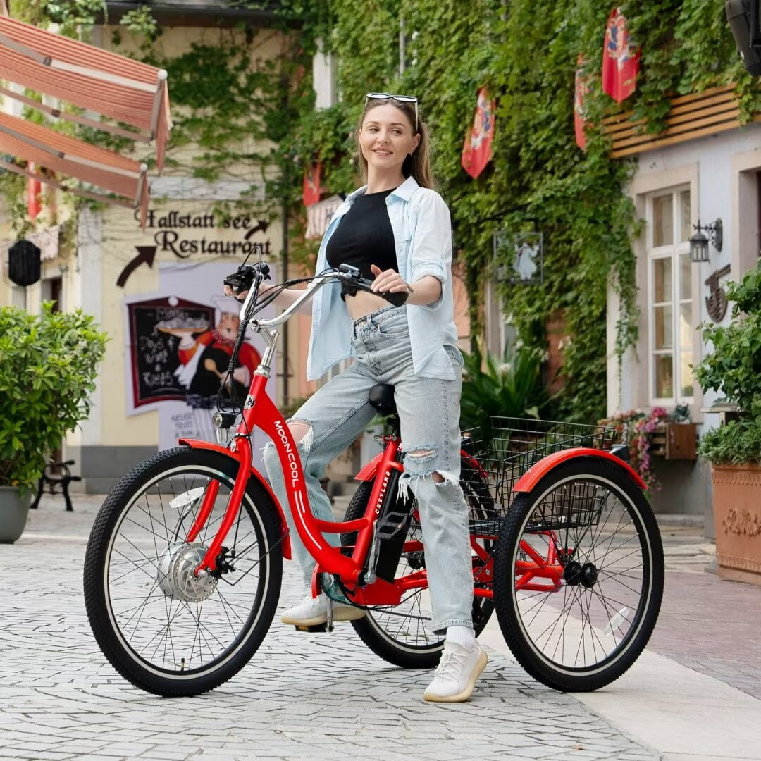 Docred 24'' Adult Electric Tricycles 3 Wheel Electric Bike, 15.5 mph 350W Electric Trikes for Seniors，7-Speed & 4 Adjustable Riding Modes Electric Tricycle with 36V Removable Lithium Battery