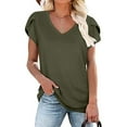thumbnail image 2 of JINMGG Womens Tops,Fashion Women Casual Petal Sleeve Short Sleeve V-Neck Solid Tops Blouse Army Green M, 2 of 5
