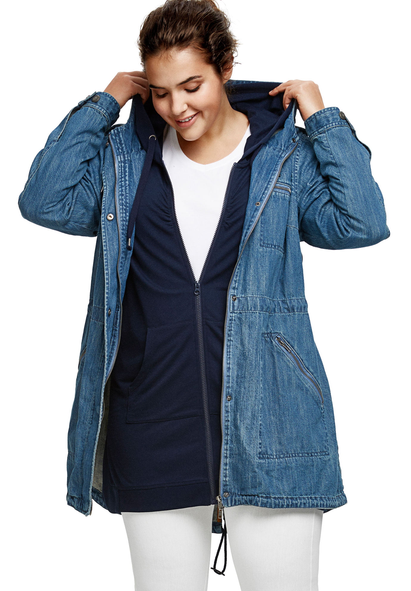 Gewend aan Aan Ongelofelijk Ellos Women's Hooded Anorak Denim Jacket Jacket - Walmart.com
