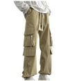 thumbnail image 4 of BXINGOHAI Big and Tall Men's Casual Cargo Pants Drawstring Stretch Baggy Pants With Zipper Pockets Solid Athletic Long Pants Elastic Waistband Workout Bottoms fall savings Khaki,XXXXXL, 4 of 4