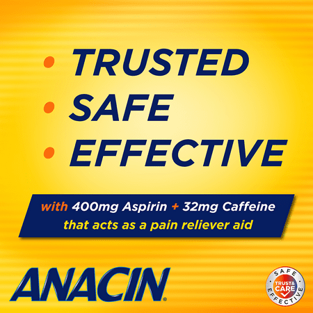 Anacin Aspirin & Caffeine Pain Reliever Tablets, 50 Count