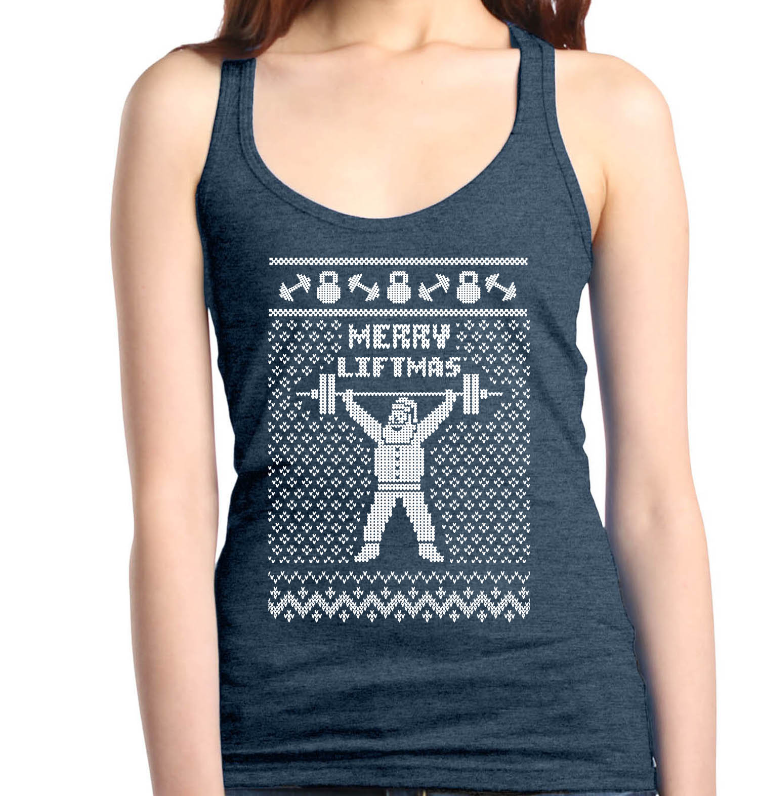 Shop4Ever Women's Merry Liftmas Santa Funny Gym Christmas Racerback