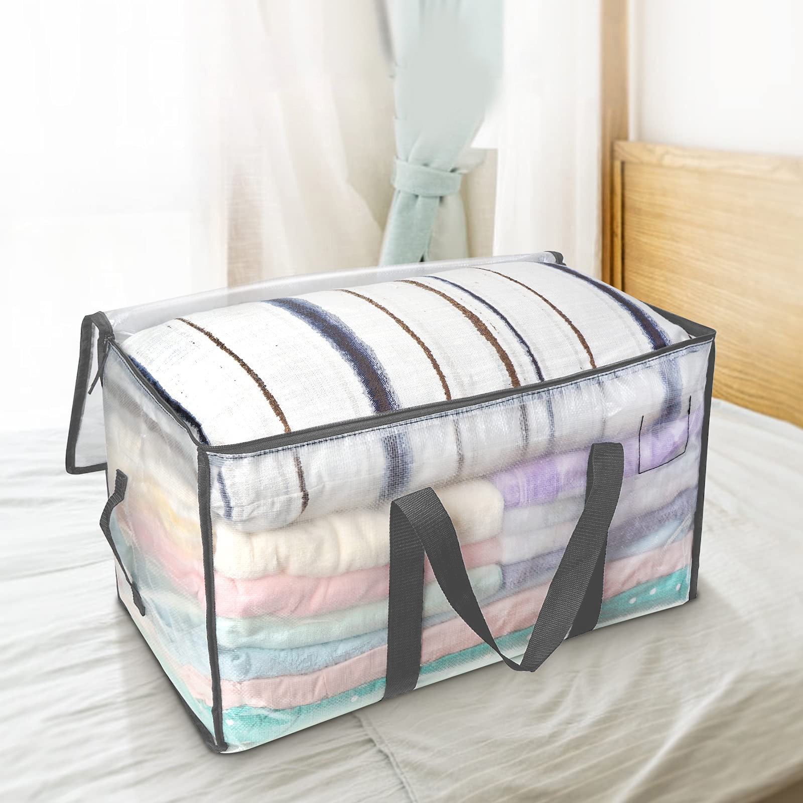 TUTUnaumb Large Clear Blanket Storage Bags for Bedding with Zipper Handles Oversized Comforter Storage Bag King Size Folding Plastic Bedding Storage for Clothes Bed Sheet Pillow Toys Gray Walmart
