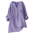 thumbnail image 3 of Women Blouses Business Casual Long Sleeve Shirts Solid Color V-Neck Button Down Work Tops, 3 of 3