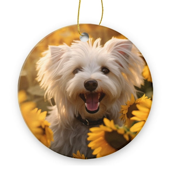 White Maltese Dog With Mouth Open - Christmas Ornament Xmas Keepsake Ceramic Ornaments Holiday Decorations for Tree Christmas Gift Ideas 2.95in
