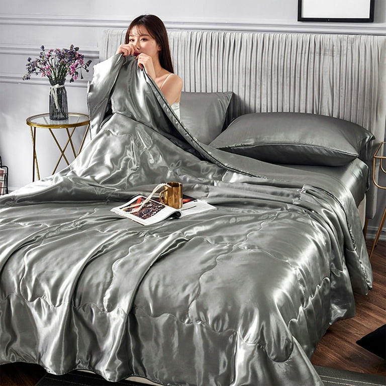 Lightweight Silk Cooling Blanket Silk Cooling Sheets Queen Washed Silk Ice Silk Conditioning Quilt Summer Cool Quilt Core Solid Color Summer Thin