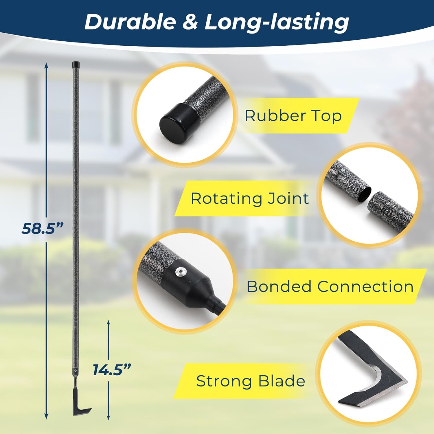 RGHJAR-Weed Remover Tool | Adjustable Metal Handle (14.5"-58.4") (Upgraded Rustproof) | Multi-Functional Garden Hook for Pavement Gaps, Moss, Bushes | Commercial-Grade Yard Maintenance Equipment