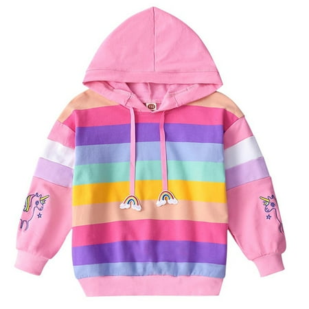 

2-9Year Kids Baby Girls Rainbow Pullover Hoodies Sweatshirt Casual Zip Up Loose Outwear Coat with Pockets