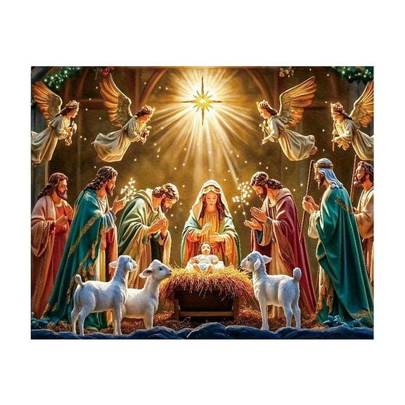 Nativity Scene Christmas Banner, 51x59 Inch Religious Birth of Jesus Backdrop Manger Scene Christian Christmas Decorations, Indoor Outdoor Church Party Wall Decor