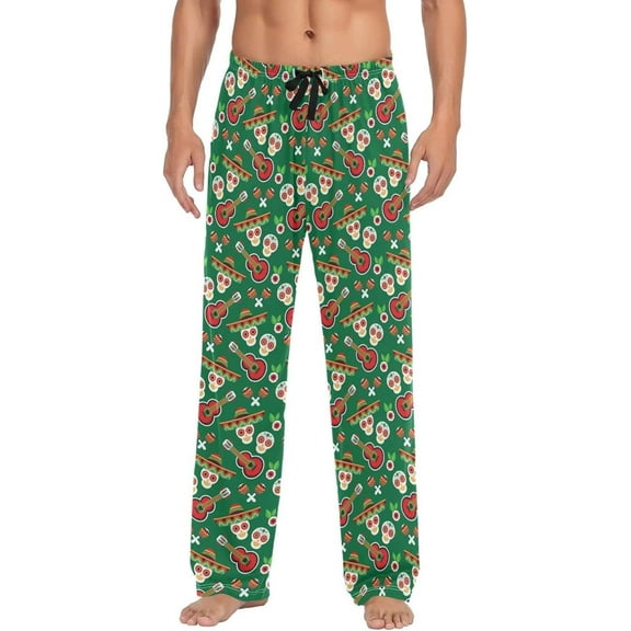 Mexican Green Sugar Skull Pajama Pants, Mens Lounge Pants Super Soft Men Pajama Bottoms, Small, Christmas New Year Birthday Father's Day Gifts, Small
