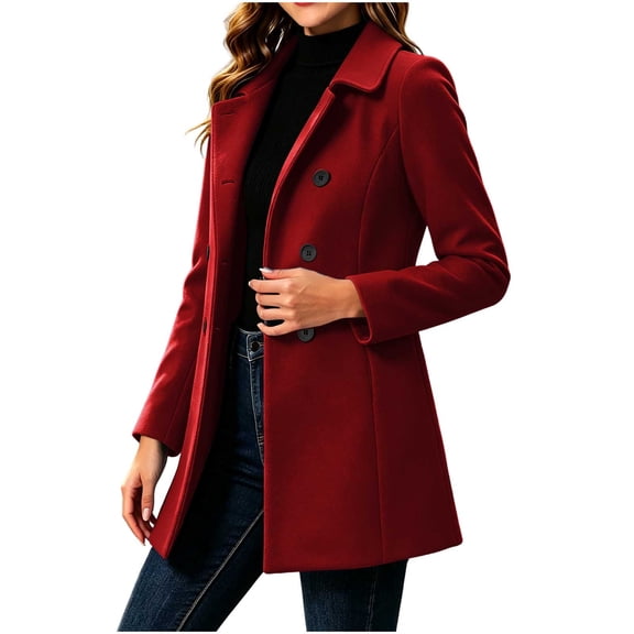 cocolona Pea Coats for Women Casual Open Front Notched Lapel Overcoat Long Sleeve Double Breasted Elegant Trench Coat