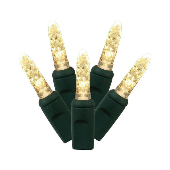 Vickerman 24' LED Warm White Single Mold Faceted M5 Christmas Twinkle light set, Green Wire