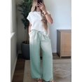 thumbnail image 6 of Women's High Waisted Drawstring Pockets Wide Leg Pants Woman Plaid Trousers for Casual Summer Light Green XXL, 6 of 10