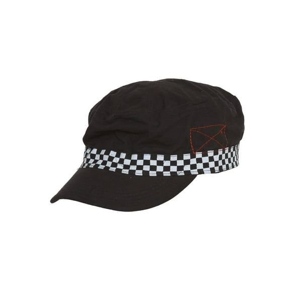 Clover Checkered Banded Newsboy Hat - Black