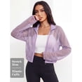thumbnail image 4 of FEOYA Mesh Sheer Bomber Jacket Women Lightweight Cropped Fishnet Jackets Long Sleeve Zip Up Outwear With Pocket M Purple, 4 of 7