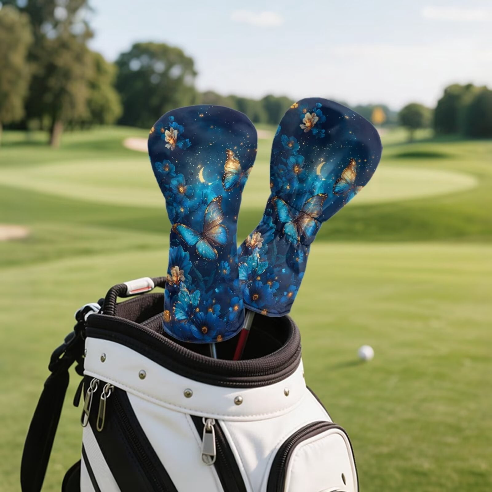 Uorisanigo Golf Club Head Covers - Premium Leather Driver/Fairway/Hybrid Headcover - Personalized Blue Butterfly Golf Club Headgear Accessories for Men Women, Fits Most Size