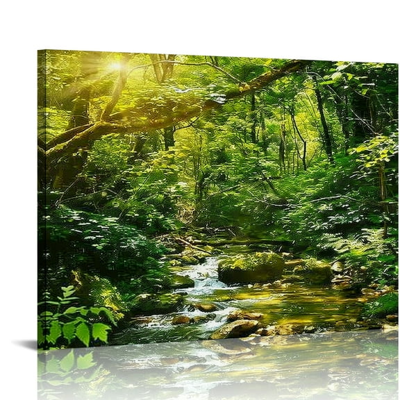 Autua Rocks Green Forest Print Canvas Wall Art for Home Decor 20x16in