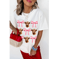 thumbnail image 3 of Women's White Coquette Highland Cow Graphic Tee with Pink Bow | [ZhiHiMeRi] | (US 20-22)2XL, 3 of 8