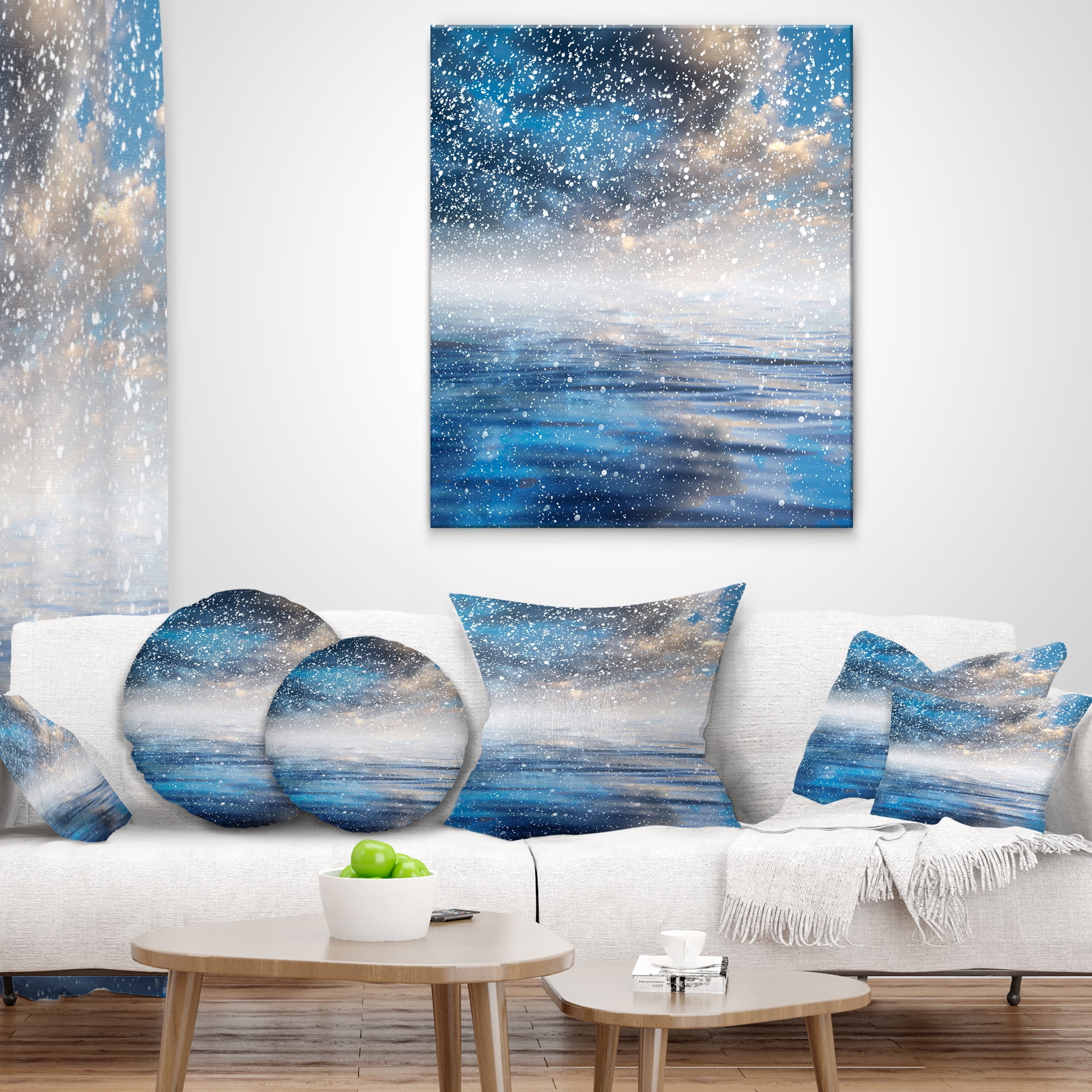 Designart Blue Sky Reflection in the Lake - Skyline Photography Throw Pillow - 16x16