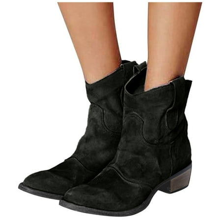 HSMQHJWE Cow Boots For Women Womens Rain Boots Shoes Casual Roman Retro Comfortable Slip-Up Low-Heeled Women S Boots Women S Boots Short Fringe Boots For Women