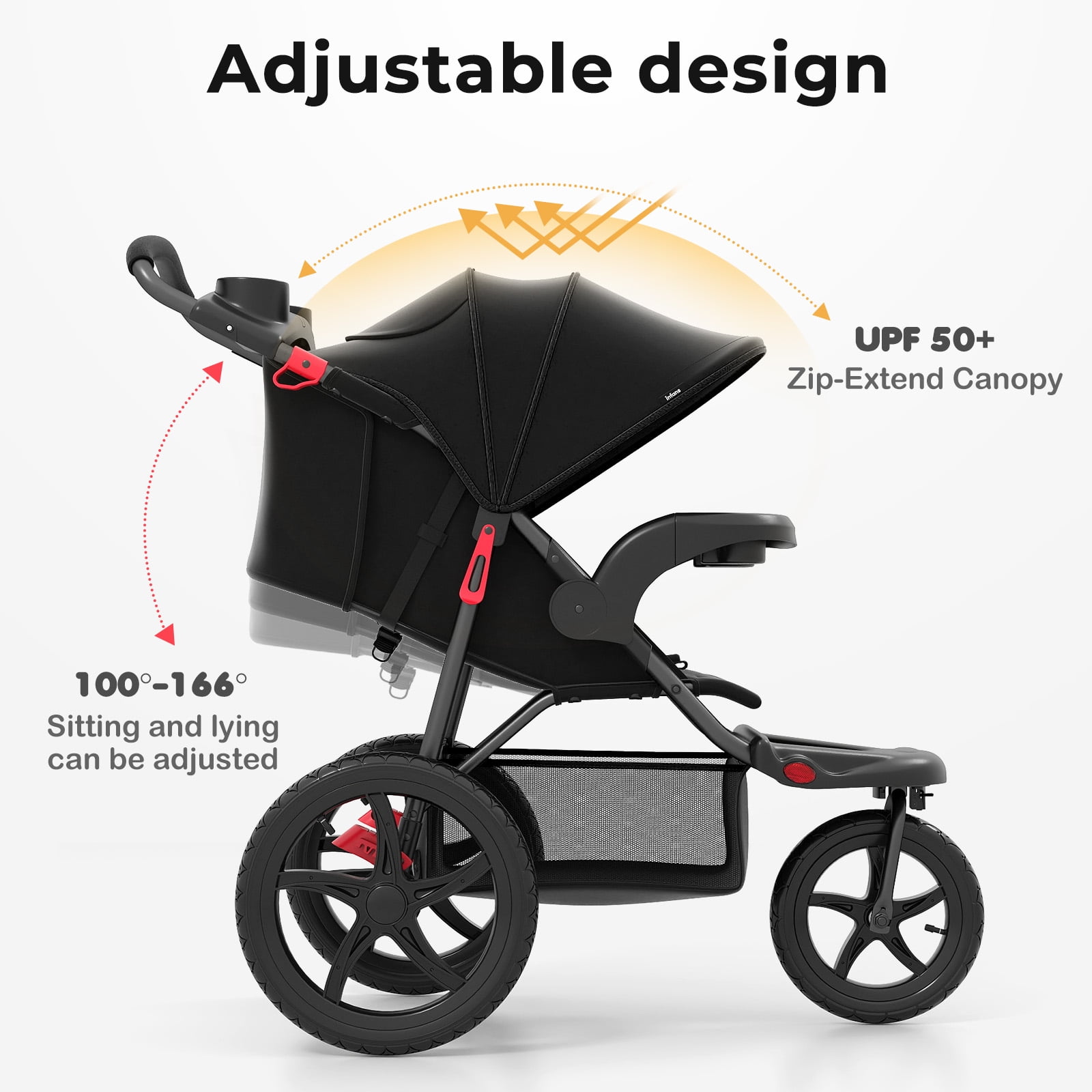 INFANS Jogging Stroller, Jogger Travel System with Shock Absorbing Suspension Dining Plate Cup Holder Adjustable Backrest, Lightweight Baby Strollers for Newborn