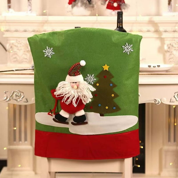 Fiudx Fundas para Sillas Navideñas, Diseño de Papá Noel, Tela Duradera, Decoración para Fiestas Navideñas, Decoración Acogedora para El Comedor, Perfectas para Reuniones Navideñas, Juego de 1 Funda.