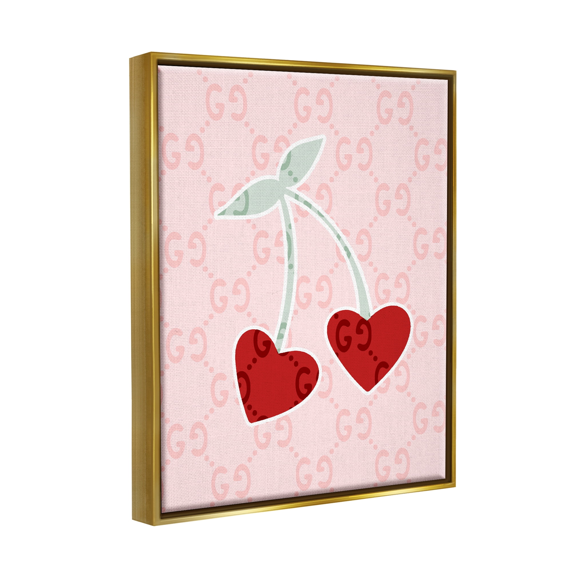 Stupell Industries Heart Cherry Pattern Food & Beverage Painting Gold Floater Framed Art Print Wall Art, 25 x 31
