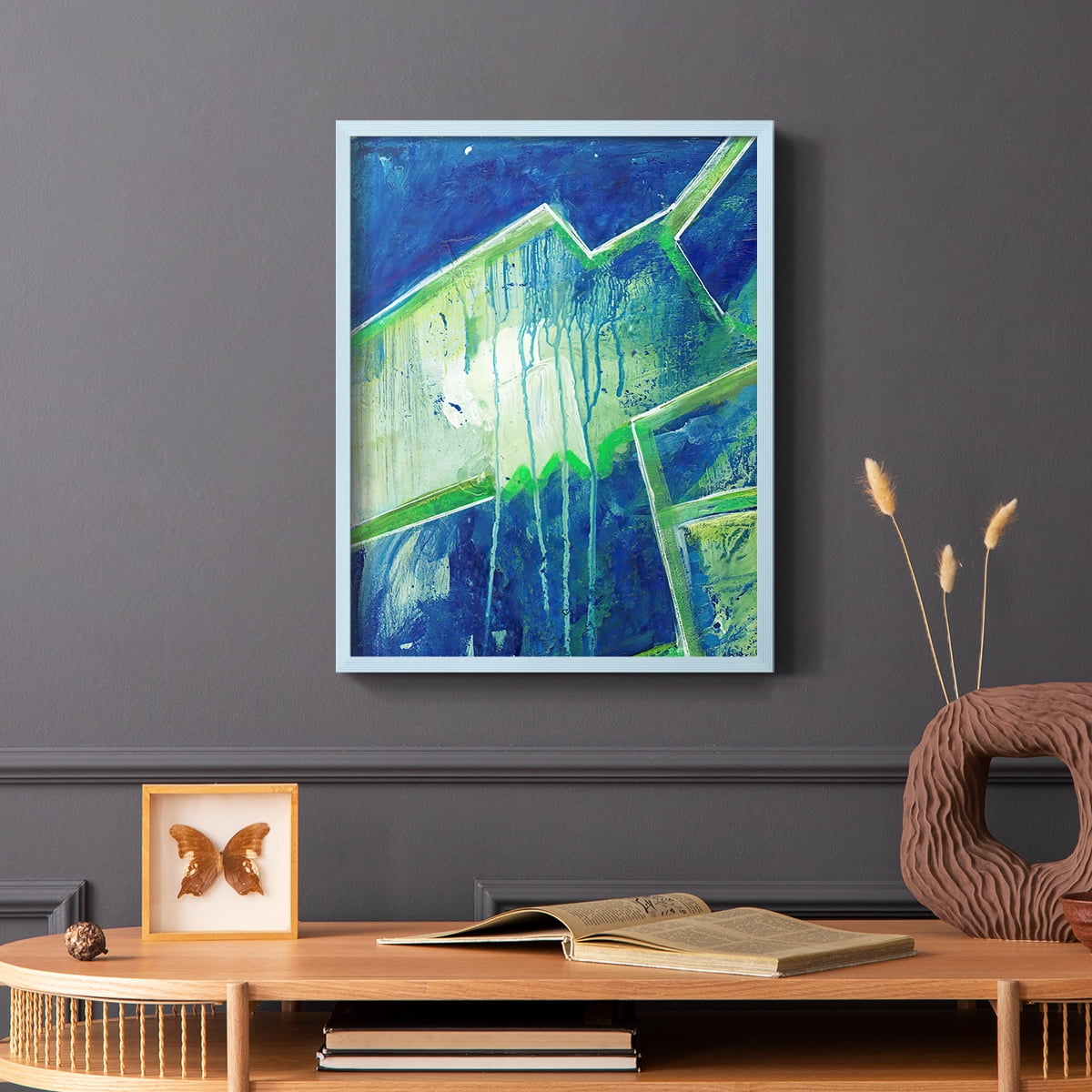 Geometric in Cool V Framed Print in Blue Solid Wood Framed Print No Nail Hanging