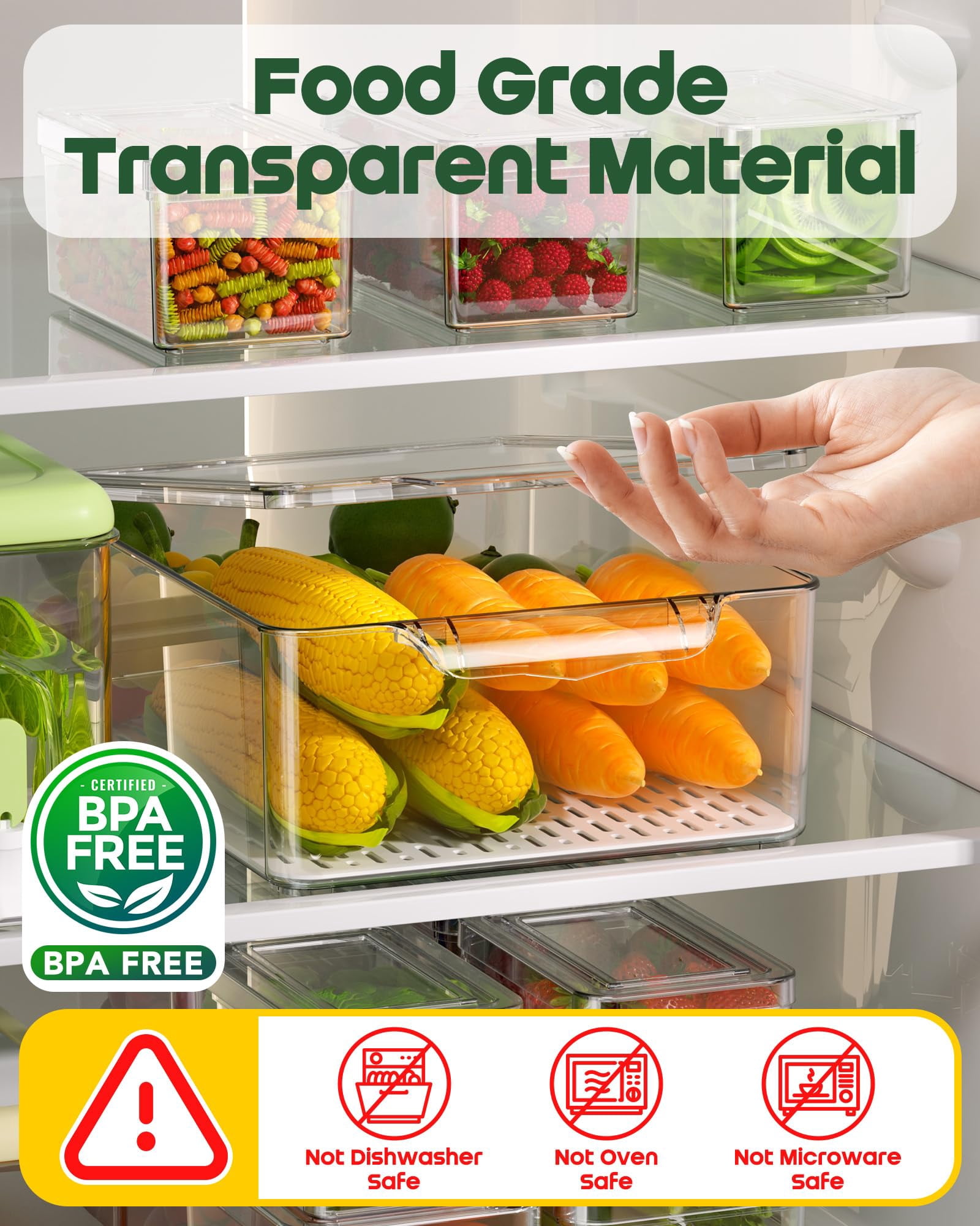 11 Pack Refrigerator Organizers And Storage  Stackable Fridge Organizer Bins Bpa-free Clear Plastic Fruit Containers For Kitchen Fruits Drinks Produce Vegetable