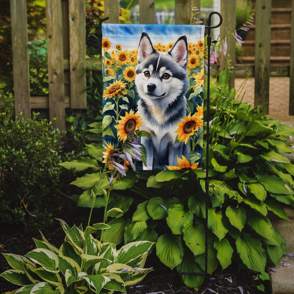 Alaskan Klee Kai in Sunflowers Garden Flag 11.25 in x 15.5 in