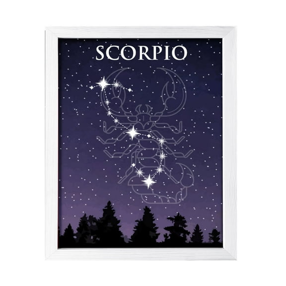 Designs ByLITA Scorpio Zodiac Sign Night Sky, 8 x 10 White Wall Print Inspirational (Framed) | Home and Office Decor | Astrology Star Sign Bedroom Decoration | Perfect Gift