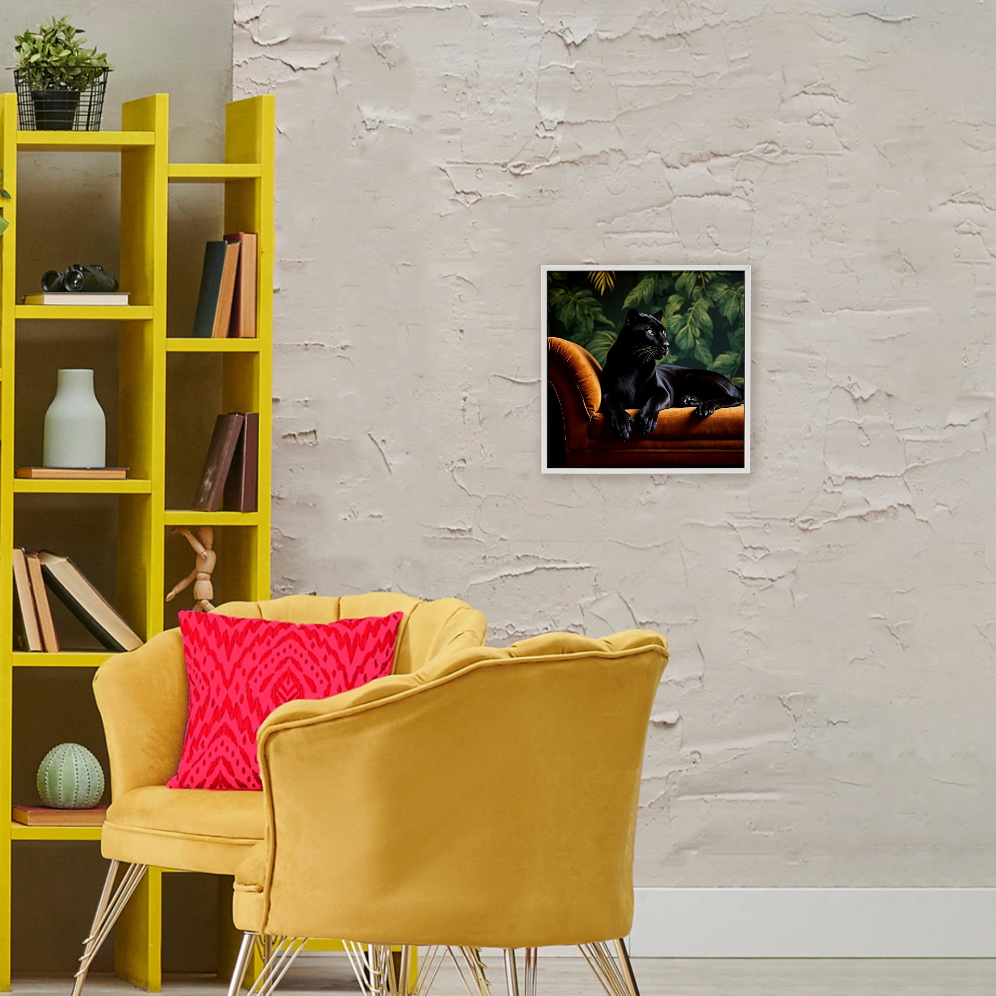 Majestic Panther on Chaise White Framed Giclee Art, design by Lettered and Lined