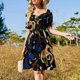thumbnail image 4 of Vestido de manga corta con ramo de girasoles pintados, elegante y lujoso vestido de fiesta para mujer., 4 of 7