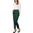 thumbnail image 2 of DARING DIVA Women's Tartan Plaid Pants Elastic Waist Straight Trousers S Green, 2 of 6