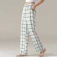 thumbnail image 2 of Wyobmus Women's Plaid Pajama Pants With Pockets Cotton Comfy Elastic Waist Sleep Pants Loose Straight Wide Leg Yoga Pants for Comfortable Nights B-White, 2 of 5
