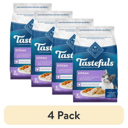 (4 pack) Blue Buffalo Tastefuls Natural Kitten Dry Cat Food Chicken Recipe 7-lb. Bag