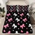 thumbnail image 2 of Manfei Kawaii Bowknot Bowtie Queen Sheet Sets,Cartoon Heart Print Flat Sheet,Pink White Black Queen Fitted Sheet For Girl,Breathable Home Decor,4-Piece, 2 of 7