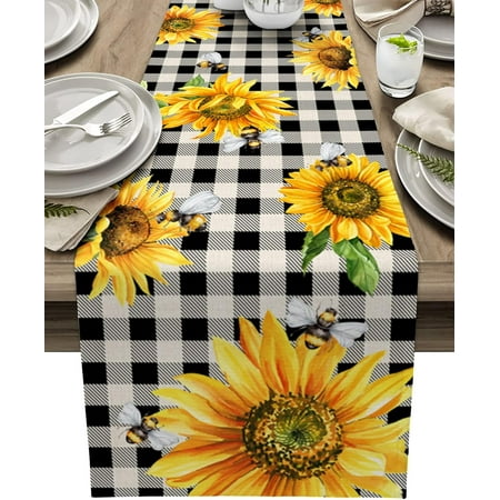 

Buffalo Plaid Sunflower Sunshine Table Runner Farmhouse Decor Burlap Table Runners 70 Inches Long Sunflower Table Runner for Party Table Decor Dining Room Table Runner 13x70in Holiday Table Runners