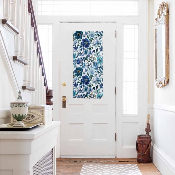 Abstract Floral Door Curtains for Door Window, French Sidelight Front Back Door Curtains With Tieback, Blue Flowers Retro Country Watercolor Kitchen Rod Pocket Drapes Panel, 25"x40"