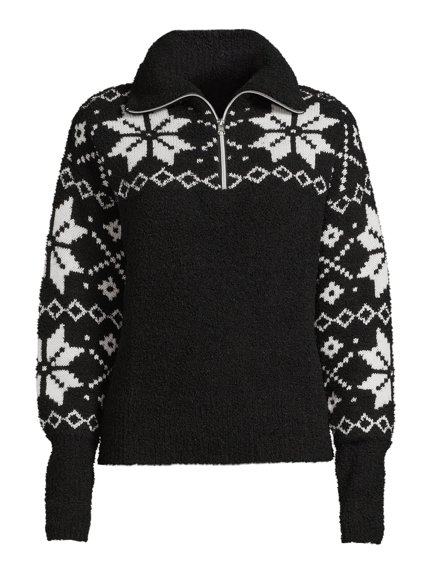Time and Tru Women's Quarter Zip Snowflake Sweater - Walmart.com