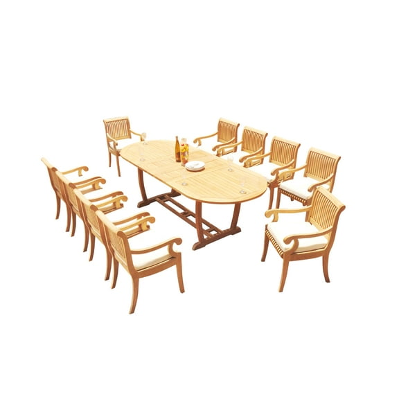 Grade-A Teak Dining Set: 10 Seater 11 Pc: 94" Mas Oval Trestle Leg Table And 10 Giva Arm Chairs Outdoor Patio WholesaleTeak #51GV2311