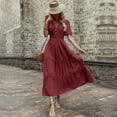 thumbnail image 4 of adviicd Robes pour Femmes 2024 Robe Décontractée pour Femmes Boho Floral Col Carré Été Décontractée Fluide Soirée Plage Maxi Robes Rouge,G, 4 of 5