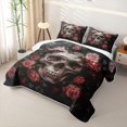 thumbnail image 3 of Erosebridal Spooky Floral Skull Twin Quilt Set, Boho Blooming Rose Twin Coverlet Set for Boys Girls, Dark Gray Dusty Red, 2 Pieces 1 Bedspread and 1 Pillowcase, 3 of 7