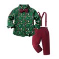 thumbnail image 3 of Toddler Boys Long Sleeve Cartoon Print T-Shirt Top with Suspenders Pants Set, Christmas Gentleman Outfit for Kids Formal Occasions, 3 of 5