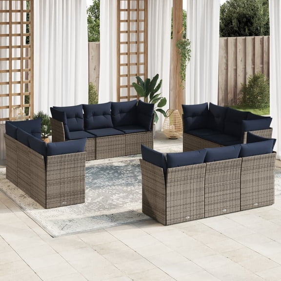 vidaXL 12 Piece Patio Sofa Set with Cushions Gray Poly Rattan