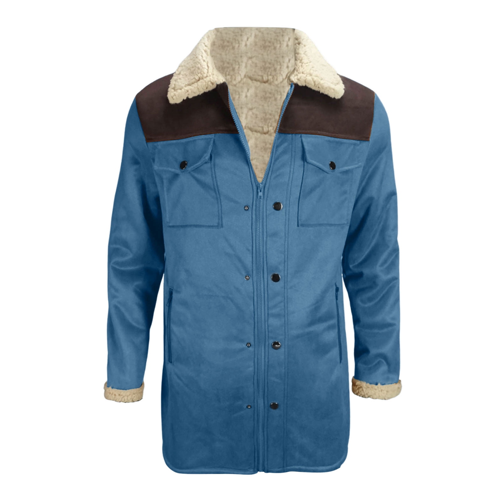 Fgnfyis Mens Jacket Collar Coat Leather Zip up Motorcycle Jacket Retro Top with Multiple Pockets Mens Winter Coats Blue XL